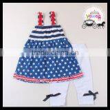 Navy Pentagramme Dress Icing Capri National Day Girls Outfits July 4th Kids Clothes Girls Wholesale Children's Boutique Clothing