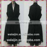 Pleated Ladies Sleeveless Black Chiffon Open Breast Dress thumbnail-1