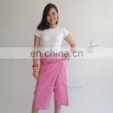 100% Thai Cotton Pregnant Pants Short Wrap Trouser Pink with Thai Pattern Rim Plus Size Wrap Pants