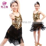 Big sequins tassel shiny cloth performance children latin dance dress costume with size M L XL XXL ET-103
