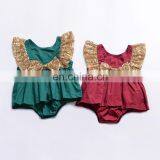 Ins 2019 SUMMER Fly Sleeved Sequins Baby Bodysuits Kids Backless Cotton Rompers Jumpsuits Red & Green thumbnail-2