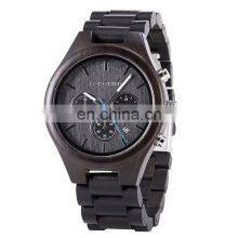 Black Ebony Quality Wood Wrist Watches OEM Chronograph Watch With Stopwatch Function