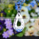 Amazing Natural Healthy Famille Rose Porcelain Glazed Flower Ceramic Pendant Necklace thumbnail-3