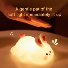 Hot Sale Silicone Night Light Cartoon Bunny Silicone Lamp Cute Rabbit Night Lights Bedroom Charging Rabbit Patted Sleeping Light thumbnail-4