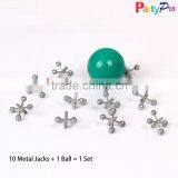 Green Plastic Toy Ball and Zinc Alloy Jacks for People's Amusement 10 Jacks & Ball Set thumbnail-1