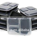 1000ml Black 3 Compartment Plastic Disposable Microwaveable Lunch Box With Clear Lid thumbnail-1