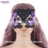 Square Purple Flower Black Lace Cheap Face Party Mask Malaysia thumbnail-1