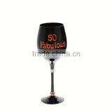 mouth blown black wine gift glass with color cloth decoration