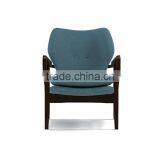 Mid-century Walnut Finished Modern Green Fabric Upholstered Club Chair With Sleek Polished Wood Arms thumbnail-5