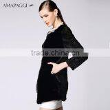Hot Sale Women Black Whole Mink Pelt Long Fur Coat for Winter thumbnail-1