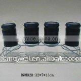 4pcs Glass Spice Jar With Metal Rack