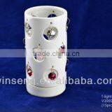 White Ceramic Candle Holder With Crystals From Swarovski thumbnail-1