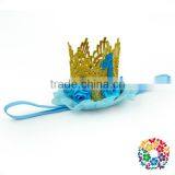 Newborn Toddler Girls Elastic Band Pink Flower Gold Princess Crown Headband thumbnail-5