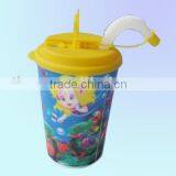500ML Promotion PP 3D Lenticular Plastic Straw Cup With Lid