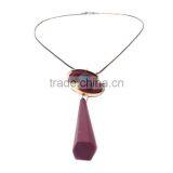 Chunky Bead Ball Wood Hoop Gold Hoop Rubber Strip Pendant Necklace Long Geometric Necklace thumbnail-3