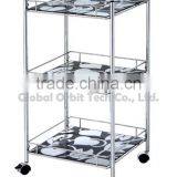Elegant Looking 3 Tiered Color Glass Food Serving Trolley thumbnail-3