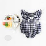 2017 Beautifuly Pure Cotton Toddler Girls Small Grid Romper With Bubble Sleeve thumbnail-1