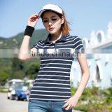 Wholesale 100% Cotton Stripe Printing Women's Polo Shirt thumbnail-3