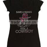 Womens Fashion T-shirt With Save a Horse Ride a Cowboy in Rhinestones thumbnail-1