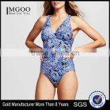 Womens Summer Floral V Neck One Piece Swimsuit Customize Multi Colored Swimming Suit Polyester Spandex Perfect Material Finish thumbnail-1