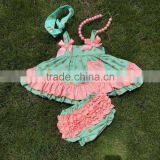 in Stock Golden Polka Dot Swing Top Sets Newborn Girl Clothes Kids Green Swing Top Sets With Necklace and Headband thumbnail-1