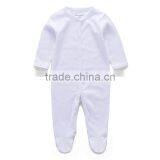Baby White Footed Cotton Rompers Onesie Long Sleeve 3 Months White Plain Colour Bodysuit thumbnail-2