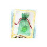 Green Organza Drawstring Gift Pouches , Logo Ribbon For Packing thumbnail-1