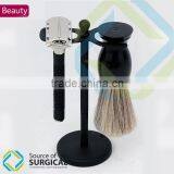 Safety Razors With Stands and Shaving Brush Complete Set With Twist Handle to Open for Blade