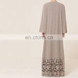 2017 Latest Design Burqa Muslim Girls Clothes Open Front Cardigan Abaya Grey Color Kimono With Lace Hem thumbnail-3