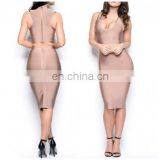 Mika72321 2017 Latest Design Fashion Factory Wholesale Women Sexy Red Ribbed Knit Bow Tie Open Back Bodysuit In Coffee