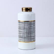 European Entery Luxury Style Graffiti Painting Straight Cylinder Ceramic Flower Vases With Lid For TV Stand thumbnail-2