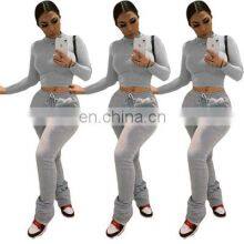 2021 New Design Solid Color Women Hoodies 2 Piece Jogger Sweatsuit Set thumbnail-2