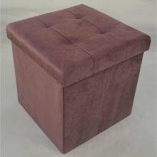 Foldable Storage Velvet Ottoman thumbnail-2
