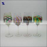 Hand blown painted wine glass