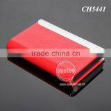 Lichee Pattern Red Leather Flannelette Lining Stainless Steel Promotional Metal Leather Credit Card Holders thumbnail-6
