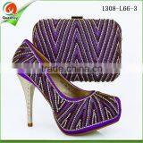 Champagne Wholesale Fashion Women High Heels Italian Shoes and Bag Set With Stone thumbnail-3