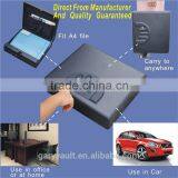 Wholesale- MS550 Micro Vault Biometric Fingerprint Car Gun Pistol Mini A4 Document File Storage Steel Safe Box / Gun Vault
