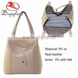 Hot sale felt and leather shoulder bag plalin ladies genuine leather bags