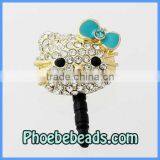 Wholesale Smartphone 3.5mm Earphone Jack Plug For Iphone Pave Crystal Hello Kitty Design Headphone Dust Stopper MDP-M06C