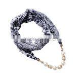 Newest Leopard Print Scarf Necklace Decorated With Pearl Beads Necklace Chain