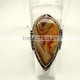 Crazy Lace Agate Cabochon 925 Sterling Silver Fashion Ring, Designer Oxidized Silver Handmade Jewellery,Designer Indian Jewelry