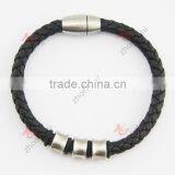 Stainless Steel Magnet Clasp With Green Leather Braided Cuff Bangle thumbnail-6