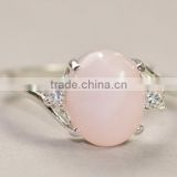falak gems Genuine Pink Opal CZ Ring,Sterling Silver Opal Ring,Pale Pastel Baby Pink Peruvian Opal Band,CZ Accent,Womens Ring