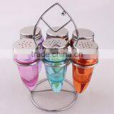 6pcs Glass Spice Jar Set With Metal Rack