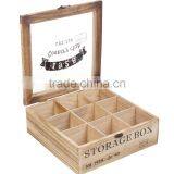 Custom 9 Compartments Chinese Gift Wooden Tea Packaging Storage Box With Glass Top Lid thumbnail-4