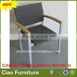 OUTDOOR POWDER COATED ALUMINUM PE Rattan Arm Chair WITH TEAK WOOD ARM thumbnail-1
