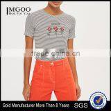 MGOO Factory Supplied Women Flora Embroidered T Shirt 100% Cotton Black And White Stripe T-shirt thumbnail-1