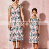 High Quality Summer Flower Printed Mother Daughter Matching Dress thumbnail-2