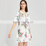 WHITE Flower Designed Short Dress, Women Chiffon Short Sleeve Dress thumbnail-4