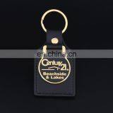 Custom Logo Gold Metal Keychain Black Leather Keychain thumbnail-2